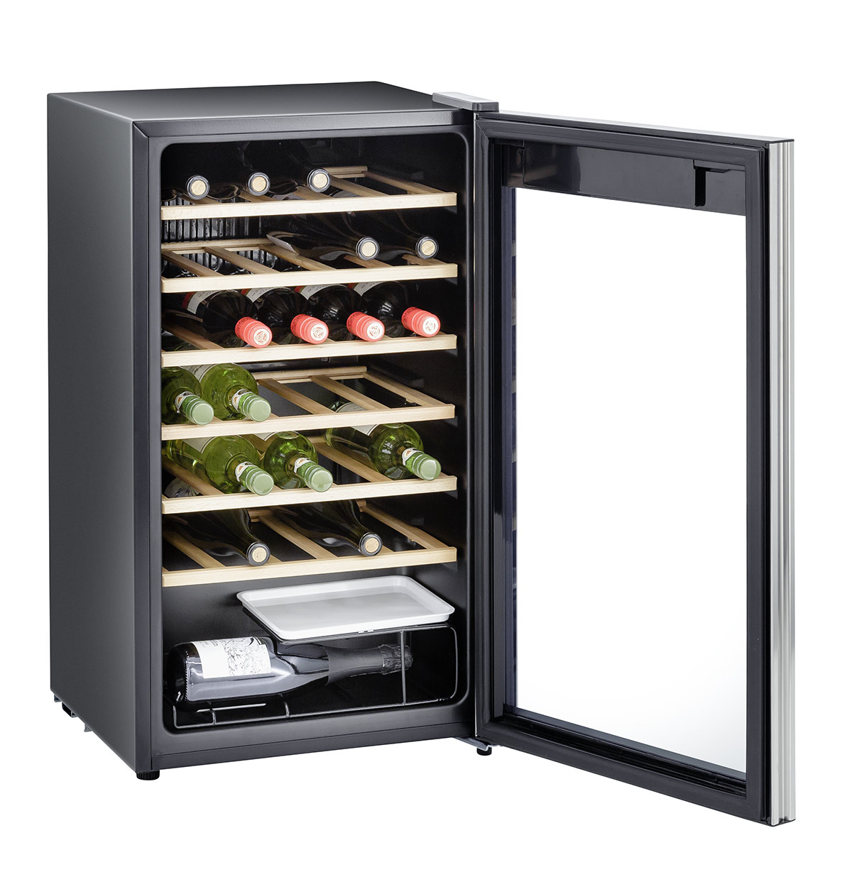 Vinoteca libre instalación - WS1-24-GTE-030G EXQUISIT, 24 botellas, 66 l,  Inox-Negro